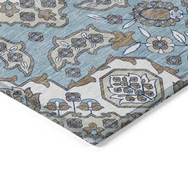 HomeRoots 5' Elegant Sky Blue Taupe Ivory Medallion Area Rug for Indoor & Outdoor, Washable & Durable Design 8' X 10' 622894