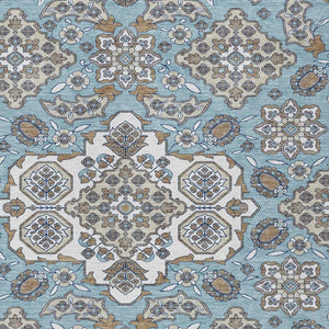 HomeRoots 5' Elegant Sky Blue Taupe Ivory Medallion Area Rug for Indoor & Outdoor, Washable & Durable Design 9' X 12' 622895