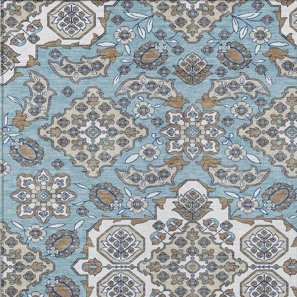 HomeRoots 5' Elegant Sky Blue Taupe Ivory Medallion Area Rug for Indoor & Outdoor, Washable & Durable Design 10' X 14' 622896