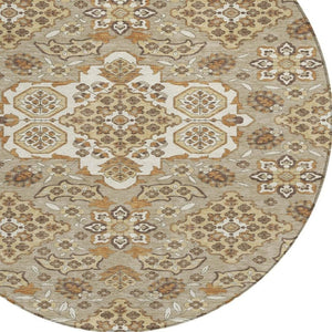 HomeRoots 5' Stylish Taupe Copper Beige Medallion Indoor Outdoor Area Rug – Durable, Washable & Versatile! 8' Round 622905