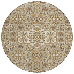 HomeRoots 5' Stylish Taupe Copper Beige Medallion Indoor Outdoor Area Rug – Durable, Washable & Versatile! 8' Round 622905