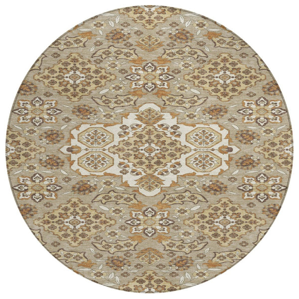 HomeRoots 5' Stylish Taupe Copper Beige Medallion Indoor Outdoor Area Rug – Durable, Washable & Versatile! 8' Round 622905