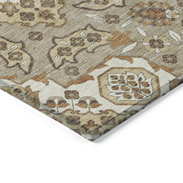 HomeRoots 5' Stylish Taupe Copper Beige Medallion Indoor Outdoor Area Rug – Durable, Washable & Versatile! 8' Round 622905