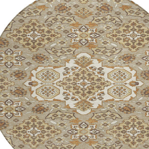 HomeRoots 5' Stylish Taupe Copper Beige Medallion Indoor Outdoor Area Rug – Durable, Washable & Versatile! 8' Round 622905