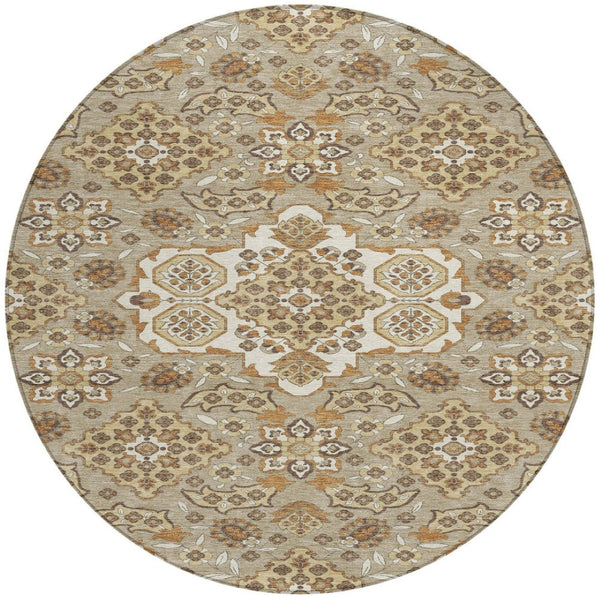 HomeRoots 5' Stylish Taupe Copper Beige Medallion Indoor Outdoor Area Rug – Durable, Washable & Versatile! 8' Round 622905