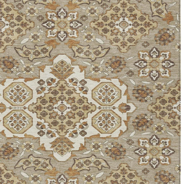 HomeRoots 5' Stylish Taupe Copper Beige Medallion Indoor Outdoor Area Rug – Durable, Washable & Versatile! 8' X 10' 622906