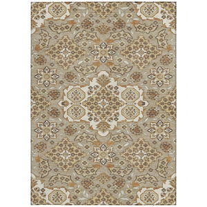 HomeRoots 5' Stylish Taupe Copper Beige Medallion Indoor Outdoor Area Rug – Durable, Washable & Versatile! 9' X 12' 622907