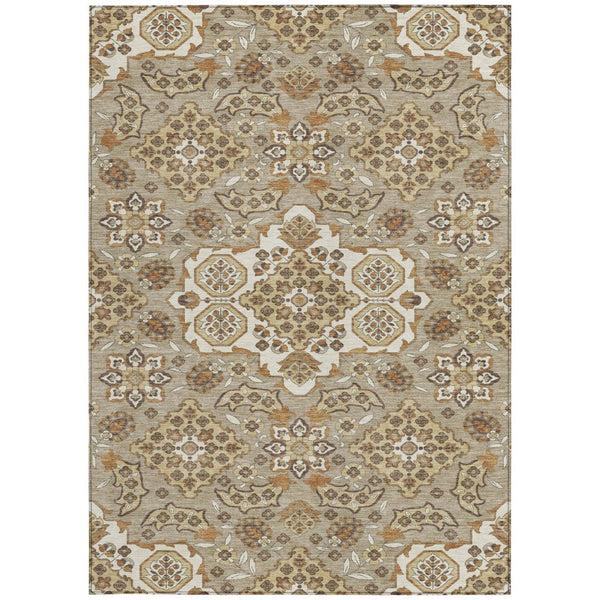 HomeRoots 5' Stylish Taupe Copper Beige Medallion Indoor Outdoor Area Rug – Durable, Washable & Versatile! 10' X 14' 622908