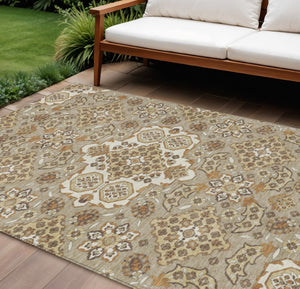 HomeRoots 5' Stylish Taupe Copper Beige Medallion Indoor Outdoor Area Rug – Durable, Washable & Versatile! 10' X 14' 622908