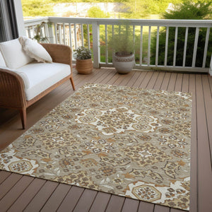 HomeRoots 5' Stylish Taupe Copper Beige Medallion Indoor Outdoor Area Rug – Durable, Washable & Versatile! 10' X 14' 622908