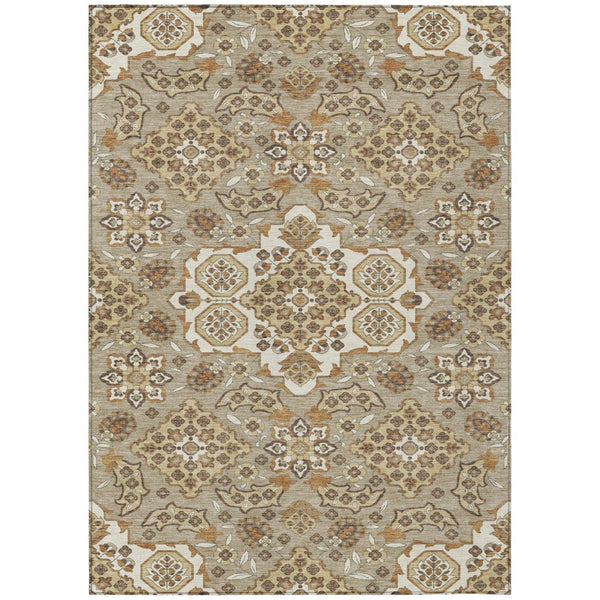 HomeRoots 5' Stylish Taupe Copper Beige Medallion Indoor Outdoor Area Rug – Durable, Washable & Versatile! 10' X 14' 622908