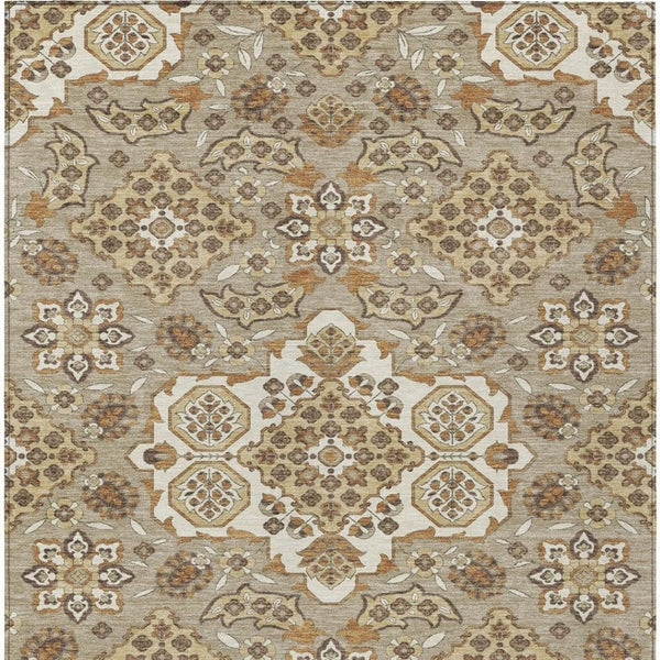 HomeRoots 5' Stylish Taupe Copper Beige Medallion Indoor Outdoor Area Rug – Durable, Washable & Versatile! 10' X 14' 622908