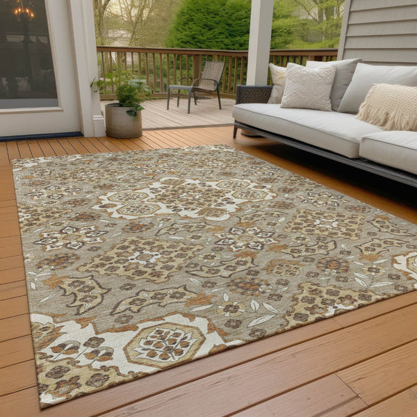 HomeRoots 5' Stylish Taupe Copper Beige Medallion Indoor Outdoor Area Rug – Durable, Washable & Versatile! 10' X 14' 622908