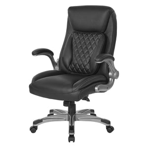 OSP Home Furnishings Executive Tufted Bonded Leather Office Chair with Lumbar Support and Flip up Arms Black ECH75137-EC3