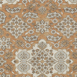 HomeRoots 5' Terra Cotta Gray Beige Medallion Area Rug - Stylish, Washable, Indoor/Outdoor Durability for All Spaces 5' X 8' 622910