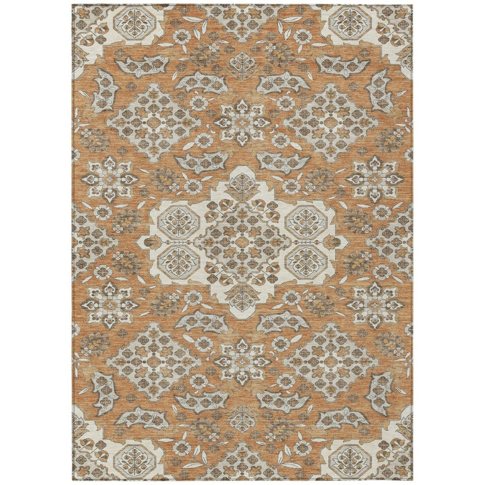 HomeRoots 5' Terra Cotta Gray Beige Medallion Area Rug - Stylish, Washable, Indoor/Outdoor Durability for All Spaces 5' X 8' 622910