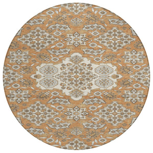 HomeRoots 5' Terra Cotta Gray Beige Medallion Area Rug - Stylish, Washable, Indoor/Outdoor Durability for All Spaces 8' Round 622911