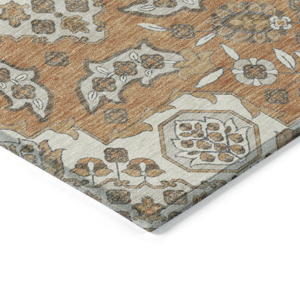 HomeRoots 5' Terra Cotta Gray Beige Medallion Area Rug - Stylish, Washable, Indoor/Outdoor Durability for All Spaces 8' Round 622911