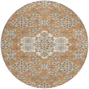 HomeRoots 5' Terra Cotta Gray Beige Medallion Area Rug - Stylish, Washable, Indoor/Outdoor Durability for All Spaces 8' Round 622911