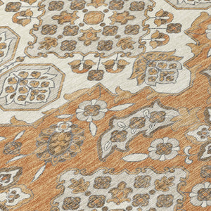 HomeRoots 5' Terra Cotta Gray Beige Medallion Area Rug - Stylish, Washable, Indoor/Outdoor Durability for All Spaces 8' Round 622911