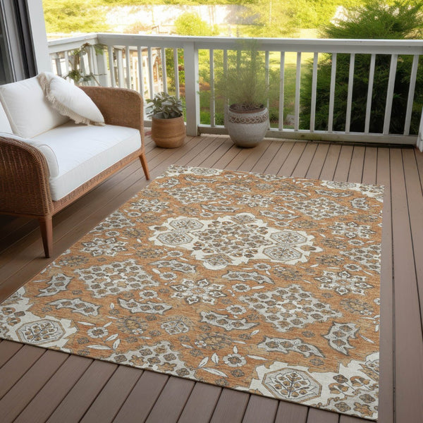 HomeRoots 5' Terra Cotta Gray Beige Medallion Area Rug - Stylish, Washable, Indoor/Outdoor Durability for All Spaces 8' X 10' 622912