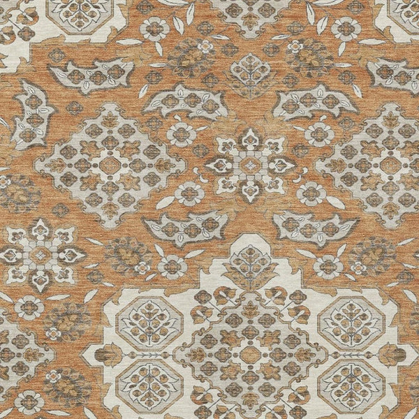 HomeRoots 5' Terra Cotta Gray Beige Medallion Area Rug - Stylish, Washable, Indoor/Outdoor Durability for All Spaces 8' X 10' 622912