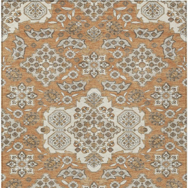 HomeRoots 5' Terra Cotta Gray Beige Medallion Area Rug - Stylish, Washable, Indoor/Outdoor Durability for All Spaces 9' X 12' 622913