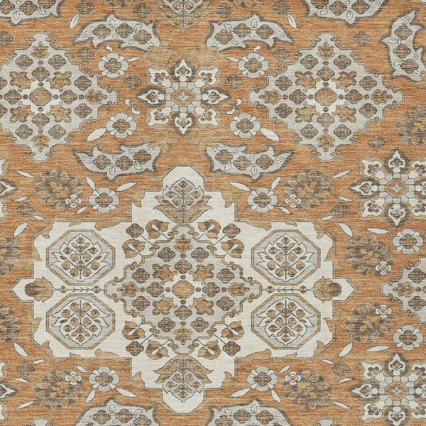 HomeRoots 5' Terra Cotta Gray Beige Medallion Area Rug - Stylish, Washable, Indoor/Outdoor Durability for All Spaces 9' X 12' 622913