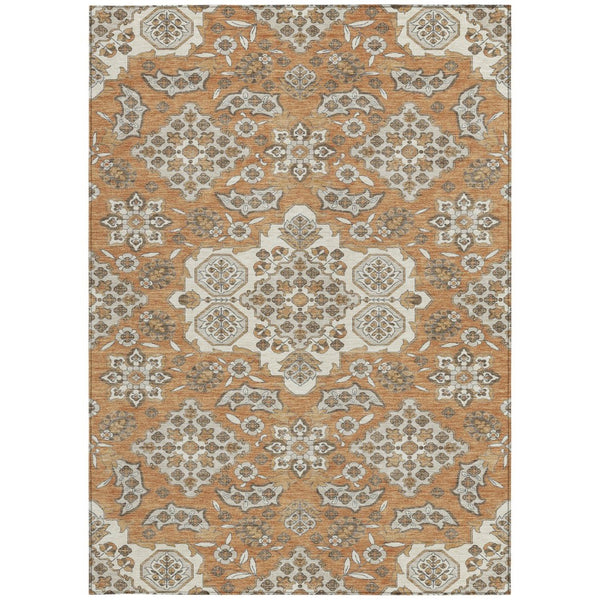 HomeRoots 5' Terra Cotta Gray Beige Medallion Area Rug - Stylish, Washable, Indoor/Outdoor Durability for All Spaces 10' X 14' 622914