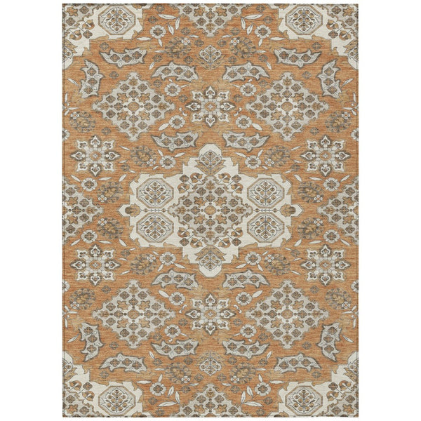 HomeRoots 5' Terra Cotta Gray Beige Medallion Area Rug - Stylish, Washable, Indoor/Outdoor Durability for All Spaces 10' X 14' 622914