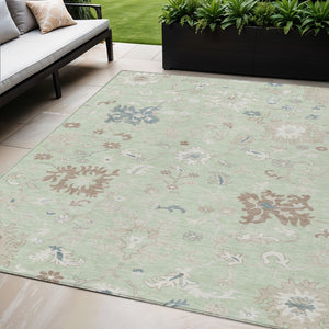 HomeRoots 5' Artichoke Green Floral Indoor Outdoor Area Rug – Durable, Washable, Perfect for High-Traffic Spaces 5' X 8' 622923
