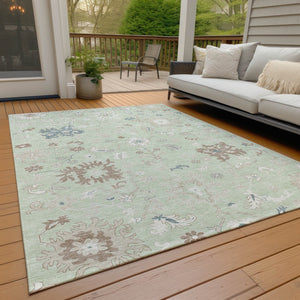 HomeRoots 5' Artichoke Green Floral Indoor Outdoor Area Rug – Durable, Washable, Perfect for High-Traffic Spaces 5' X 8' 622923