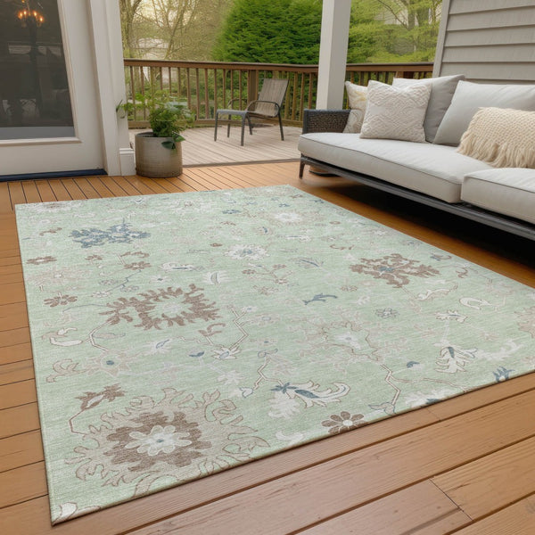HomeRoots 5' Artichoke Green Floral Indoor Outdoor Area Rug – Durable, Washable, Perfect for High-Traffic Spaces 5' X 8' 622923