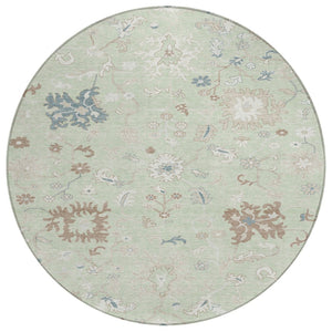 HomeRoots 5' Artichoke Green Floral Indoor Outdoor Area Rug – Durable, Washable, Perfect for High-Traffic Spaces 8' Round 622924