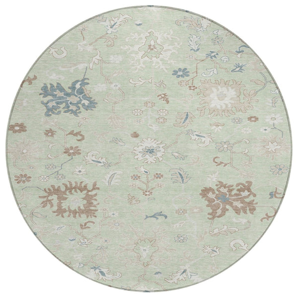 HomeRoots 5' Artichoke Green Floral Indoor Outdoor Area Rug – Durable, Washable, Perfect for High-Traffic Spaces 8' Round 622924