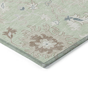 HomeRoots 5' Artichoke Green Floral Indoor Outdoor Area Rug – Durable, Washable, Perfect for High-Traffic Spaces 8' Round 622924