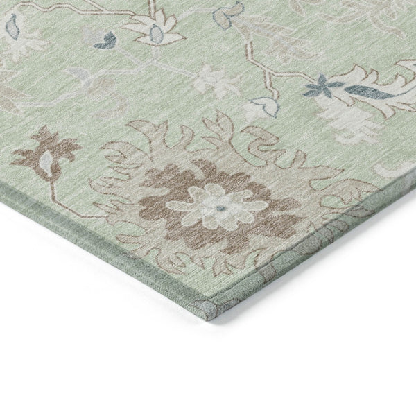 HomeRoots 5' Artichoke Green Floral Indoor Outdoor Area Rug – Durable, Washable, Perfect for High-Traffic Spaces 8' Round 622924