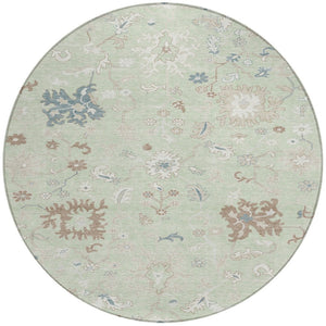 HomeRoots 5' Artichoke Green Floral Indoor Outdoor Area Rug – Durable, Washable, Perfect for High-Traffic Spaces 8' Round 622924