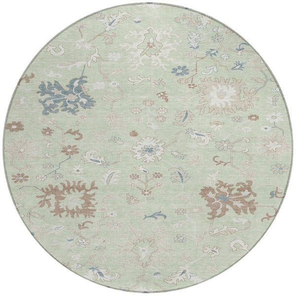 HomeRoots 5' Artichoke Green Floral Indoor Outdoor Area Rug – Durable, Washable, Perfect for High-Traffic Spaces 8' Round 622924