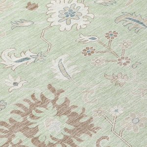HomeRoots 5' Artichoke Green Floral Indoor Outdoor Area Rug – Durable, Washable, Perfect for High-Traffic Spaces 8' Round 622924