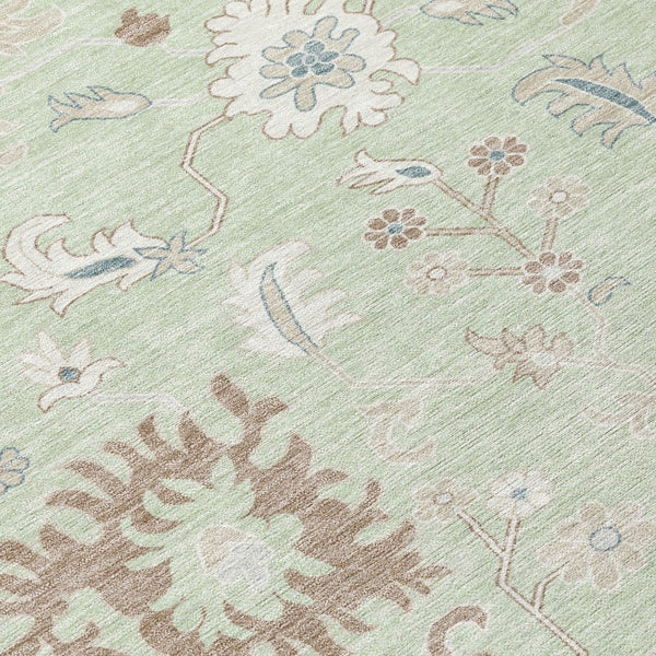 HomeRoots 5' Artichoke Green Floral Indoor Outdoor Area Rug – Durable, Washable, Perfect for High-Traffic Spaces 8' Round 622924