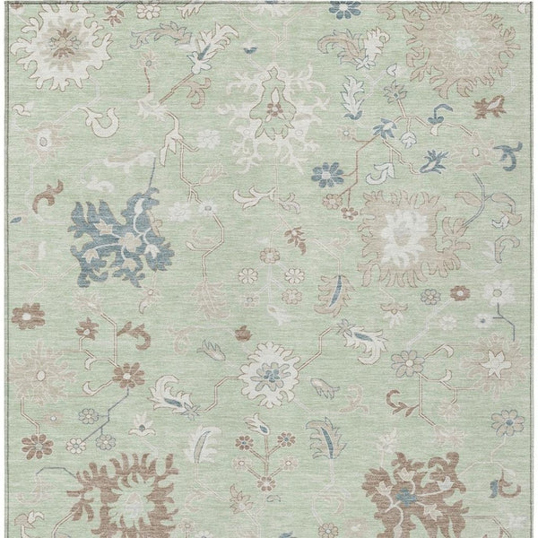 HomeRoots 5' Artichoke Green Floral Indoor Outdoor Area Rug – Durable, Washable, Perfect for High-Traffic Spaces 8' X 10' 622925