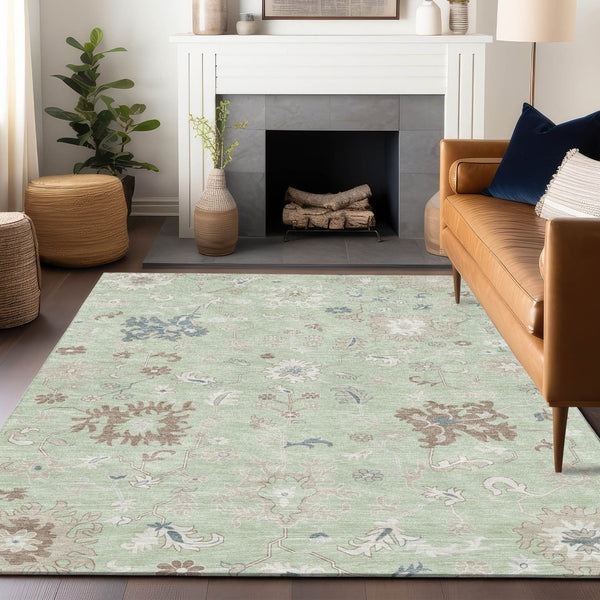 HomeRoots 5' Artichoke Green Floral Indoor Outdoor Area Rug – Durable, Washable, Perfect for High-Traffic Spaces 9' X 12' 622926