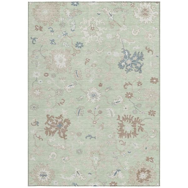 HomeRoots 5' Artichoke Green Floral Indoor Outdoor Area Rug – Durable, Washable, Perfect for High-Traffic Spaces 10' X 14' 622927