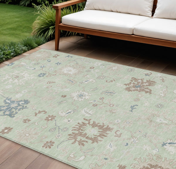HomeRoots 5' Artichoke Green Floral Indoor Outdoor Area Rug – Durable, Washable, Perfect for High-Traffic Spaces 10' X 14' 622927