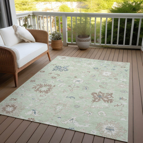 HomeRoots 5' Artichoke Green Floral Indoor Outdoor Area Rug – Durable, Washable, Perfect for High-Traffic Spaces 10' X 14' 622927