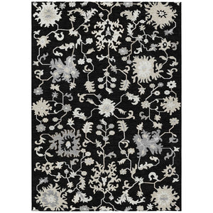 HomeRoots 5' Elegant Black Ivory Gray Floral Washable Area Rug for Indoor and Outdoor High-Traffic Spaces 8' X 10' 622931