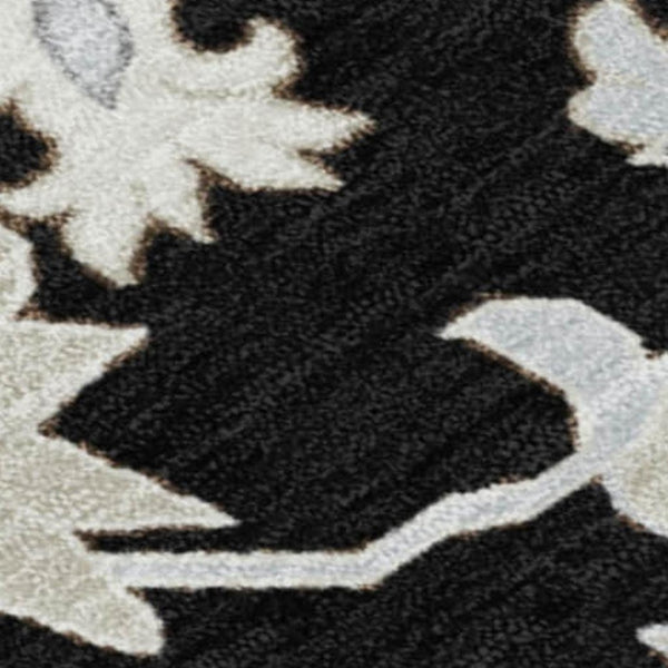 HomeRoots 5' Elegant Black Ivory Gray Floral Washable Area Rug for Indoor and Outdoor High-Traffic Spaces 8' X 10' 622931