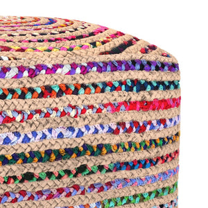 English Elm Margo Handcrafted Jute Cotton Braided Square Pouf Bohemian Footrest for Living Rooms B136P427594