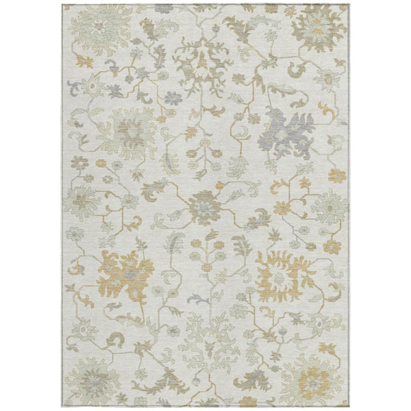 HomeRoots 5' Timeless Ivory Gray and Taupe Floral Washable Area Rug for Indoor and Outdoor Versatile Style 5' X 8' 622935